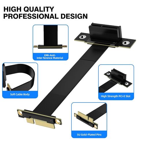 كابل PCIe 3.0 X1 Riser، محول تمديد مرن أسود، مكون أجهزة كمبيوتر لتركيب بطاقة الرسومات 10 سم_مزدوج 90 درجة in Kuwait