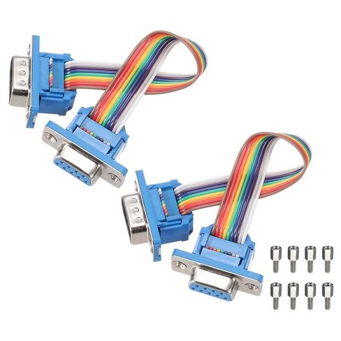 Generic 2 Pcs IDC Rainbow Wire Flat Ribbon Cable DB9 Male to DB9 Female 3.9 Inch Length 2.54mm Pitch Breadboard Jumper Wires for Electronic Projects in Saudi Arabia