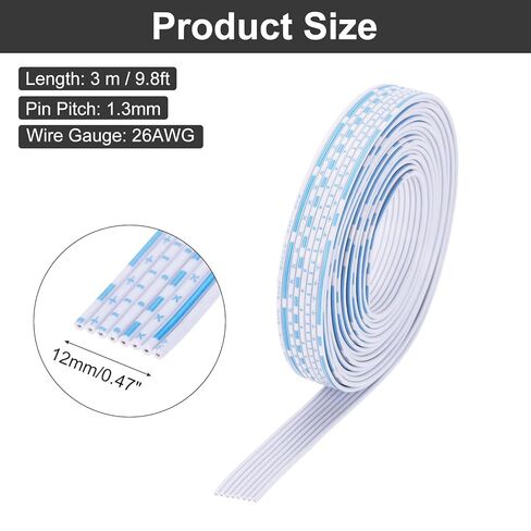Generic 24AWG IDC Wire Flat Ribbon Cable 3 m/9.8ft Length 1.3mm Pitch 8 Pin Blue and White for JTAG/ISP Connecting in Saudi Arabia
