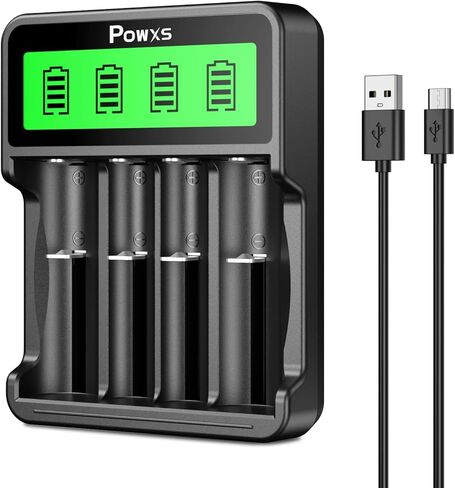 شاحن بطارية ذكي عالمي POWXS لـ Li-ion Ni-MH Ni-CD، شاشة LCD مع مدخل Type-C/Micro-USB، متوافق مع 18650 26650 21700 AA AAA C، حماية من الشحن الزائد in Kuwait