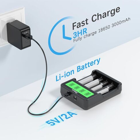 شاحن بطارية ذكي عالمي POWXS لـ Li-ion Ni-MH Ni-CD، شاشة LCD مع مدخل Type-C/Micro-USB، متوافق مع 18650 26650 21700 AA AAA C، حماية من الشحن الزائد in Kuwait