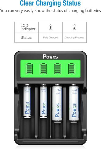 شاحن بطارية ذكي عالمي POWXS لـ Li-ion Ni-MH Ni-CD، شاشة LCD مع مدخل Type-C/Micro-USB، متوافق مع 18650 26650 21700 AA AAA C، حماية من الشحن الزائد in Kuwait
