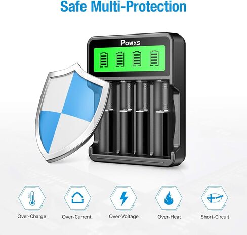 شاحن بطارية ذكي عالمي POWXS لـ Li-ion Ni-MH Ni-CD، شاشة LCD مع مدخل Type-C/Micro-USB، متوافق مع 18650 26650 21700 AA AAA C، حماية من الشحن الزائد in Kuwait