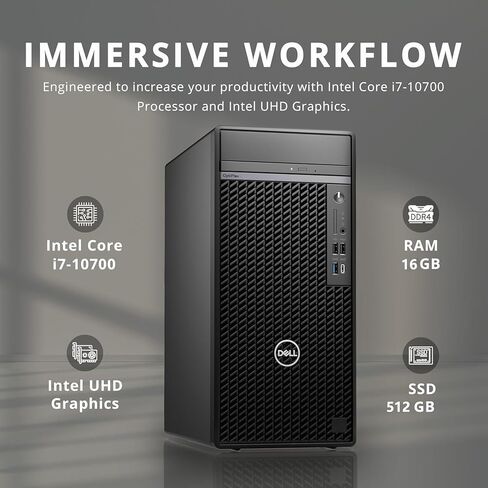 كمبيوتر مكتبي Dell OptiPlex 7080 Tower، Intel i7-10700، ذاكرة وصول عشوائي 16 جيجابايت، 512 جيجابايت SSD، لوحة مفاتيح وماوس، DP، USB WiFi، USB BT، Windows 11 Pro (متجدد) in Kuwait