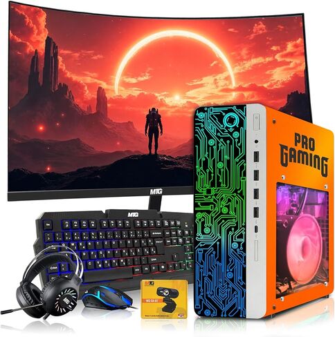 HP Gaming PC Desktop Computer Phoenix AMD A10-9700, GT 1030, 16GB RAM, 1TB SSD, Dual 32 Inch Curved Monitor, RGB KBM with AI Copilot, WiFi, RGB Headphone, Webcam, Windows 11 (Renewed) in Saudi Arabia