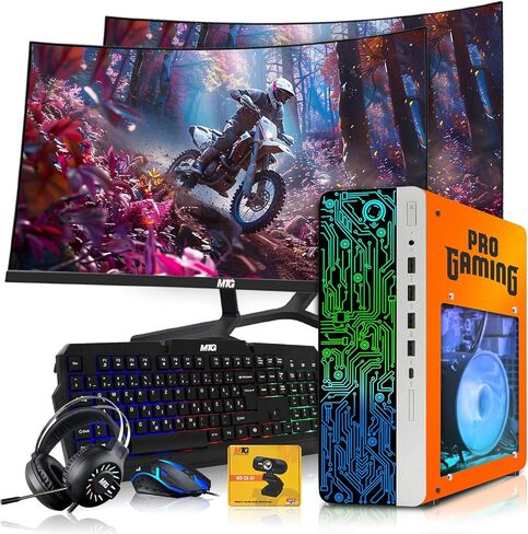 HP Gaming PC Desktop Computer Phoenix AMD A10-9700, GT 1030, 16GB RAM, 1TB SSD, Dual 32 Inch Curved Monitor, RGB KBM with AI Copilot, WiFi, RGB Headphone, Webcam, Windows 11 (Renewed) in Saudi Arabia