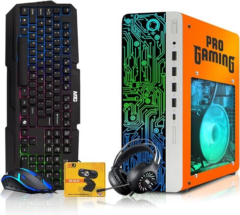HP Gaming PC Desktop Computer Phoenix AMD A10-9700, GT 1030, 16GB RAM, 1TB SSD, Dual 32 Inch Curved Monitor, RGB KBM with AI Copilot, WiFi, RGB Headphone, Webcam, Windows 11 (Renewed) in Saudi Arabia