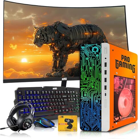 HP Gaming PC Desktop Computer Phoenix AMD A10-9700, GT 1030, 16GB RAM, 1TB SSD, Dual 32 Inch Curved Monitor, RGB KBM with AI Copilot, WiFi, RGB Headphone, Webcam, Windows 11 (Renewed) in Saudi Arabia