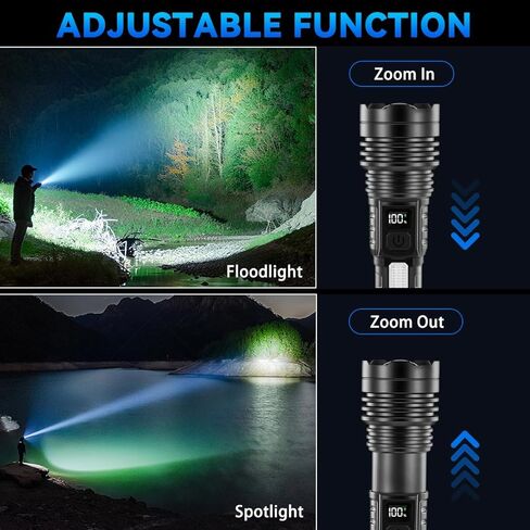 4Pack Flashlights High Lumens 9900FL, 7Mode Flashlight Rechargeable with LCD Digital Display, Rechargeable Flashlights with COB Light, Adjustable Super Bright Flashlight, Powerful Tactical Flash Light in Saudi Arabia