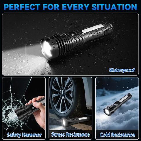 4Pack Flashlights High Lumens 9900FL, 7Mode Flashlight Rechargeable with LCD Digital Display, Rechargeable Flashlights with COB Light, Adjustable Super Bright Flashlight, Powerful Tactical Flash Light in Saudi Arabia