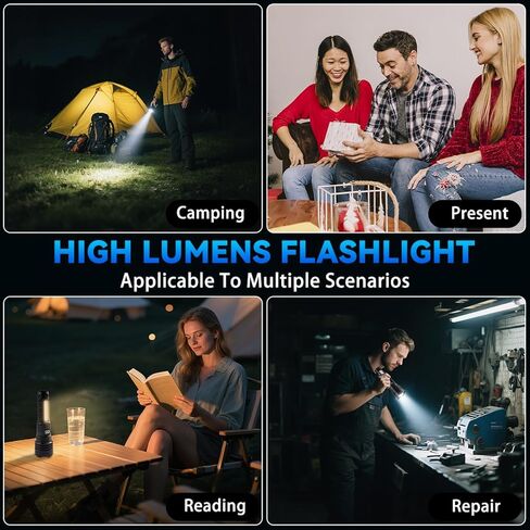 4Pack Flashlights High Lumens 9900FL, 7Mode Flashlight Rechargeable with LCD Digital Display, Rechargeable Flashlights with COB Light, Adjustable Super Bright Flashlight, Powerful Tactical Flash Light in Saudi Arabia