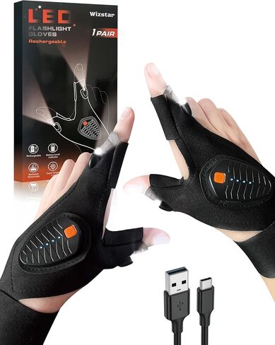 Wizstar Fathers Day Dad Gifts Rechargeable LED Flashlight Gloves Birthday Gift for Men Him Husband Boyfriend Easter Basket Stuffers for Adults Teen Cool Gadgets Tools for Camping Fishing Repairing in Saudi Arabia