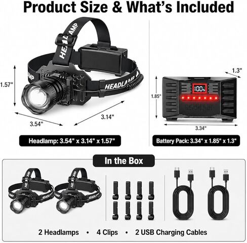 Curtsod Rechargeable LED Headlamp 2-Pack - 3500 Lumens Super Bright with Motion Sensor & 90° Rotation - Waterproof Headlight for Camping, Hiking, Running - 3 Light Modes in Saudi Arabia