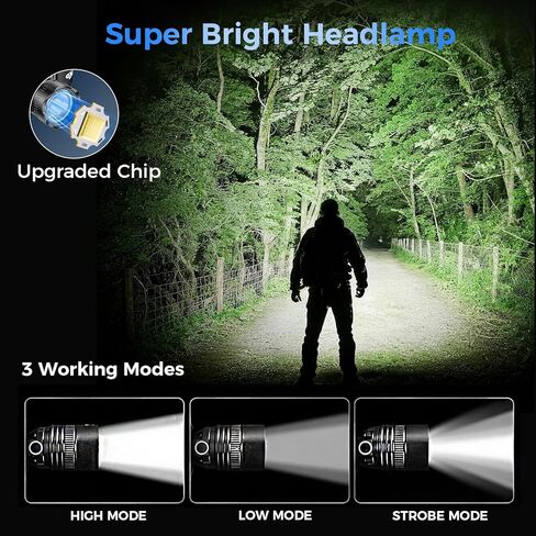 Curtsod Rechargeable LED Headlamp 2-Pack - 3500 Lumens Super Bright with Motion Sensor & 90° Rotation - Waterproof Headlight for Camping, Hiking, Running - 3 Light Modes in Saudi Arabia
