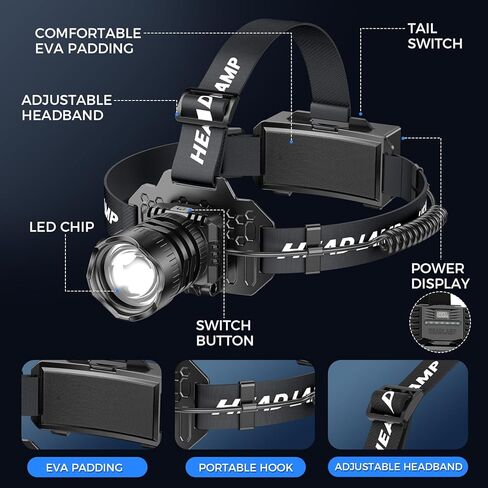 Curtsod Rechargeable LED Headlamp 2-Pack - 3500 Lumens Super Bright with Motion Sensor & 90° Rotation - Waterproof Headlight for Camping, Hiking, Running - 3 Light Modes in Saudi Arabia