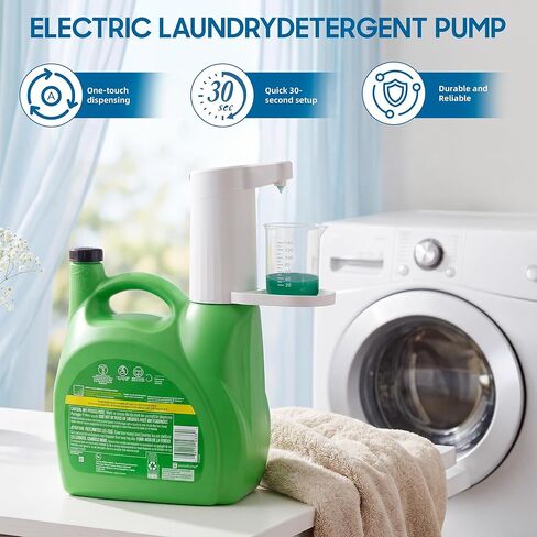 Smart Electric Laundry Detergent Dispenser with Graduated Cup, USB Rechargeable, 15-75ml Adjustable Dosing & No-Spill Design for Liquid Detergent Containers (White) in Saudi Arabia