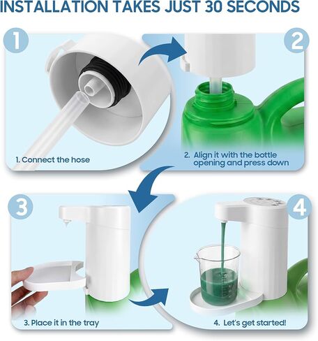 Smart Electric Laundry Detergent Dispenser with Graduated Cup, USB Rechargeable, 15-75ml Adjustable Dosing & No-Spill Design for Liquid Detergent Containers (White) in Saudi Arabia