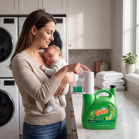 Smart Electric Laundry Detergent Dispenser with Graduated Cup, USB Rechargeable, 15-75ml Adjustable Dosing & No-Spill Design for Liquid Detergent Containers (White) in Saudi Arabia