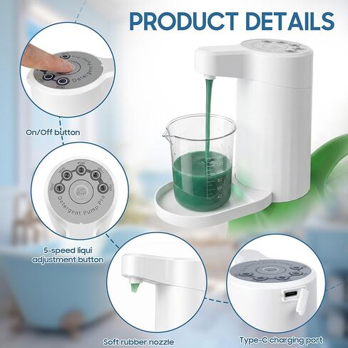 Smart Electric Laundry Detergent Dispenser with Graduated Cup, USB Rechargeable, 15-75ml Adjustable Dosing & No-Spill Design for Liquid Detergent Containers (White) in Saudi Arabia