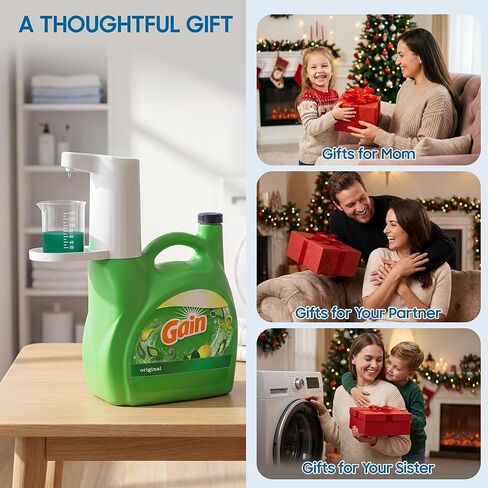 Smart Electric Laundry Detergent Dispenser with Graduated Cup, USB Rechargeable, 15-75ml Adjustable Dosing & No-Spill Design for Liquid Detergent Containers (White) in Saudi Arabia
