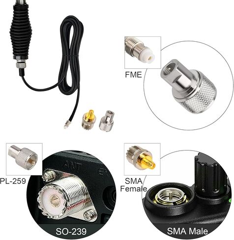 هوائي متنقل GMRS مع قاعدة زنبركية (462-467 ميجاهرتز) - كابل 16 قدم FME PL-259 موصل هوائي من الألياف الزجاجية عالي التحمل لشاحنة السيارات والمركبات على الطرق الوعرة in Kuwait