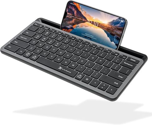 لوحة مفاتيح لاسلكية صغيرة بتقنية البلوتوث X9 Performance مع حامل هاتف - (BT + 2.4 جيجا هرتز) - جاهزة للسفر - لوحة مفاتيح مدمجة للكمبيوتر اللوحي والهاتف والمكتب - بإضاءة خلفية، محمولة، متعددة الأجهزة - الكمبيوتر الشخصي، Mac، Android in Saudi Arabia