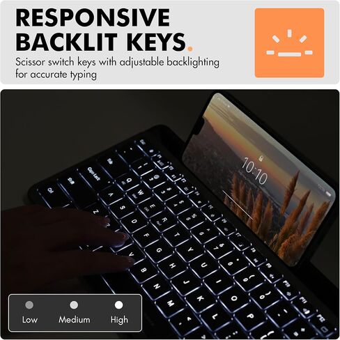 لوحة مفاتيح لاسلكية صغيرة بتقنية البلوتوث X9 Performance مع حامل هاتف - (BT + 2.4 جيجا هرتز) - جاهزة للسفر - لوحة مفاتيح مدمجة للكمبيوتر اللوحي والهاتف والمكتب - بإضاءة خلفية، محمولة، متعددة الأجهزة - الكمبيوتر الشخصي، Mac، Android in Saudi Arabia