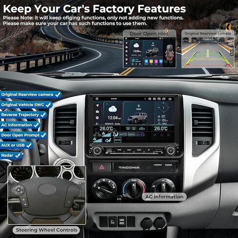 راديو ستيريو للسيارة 9 بوصات Android 14 لسيارة Toyota Tacoma 2005-2013 | شاشة 1280x720P IPS QLED، CarPlay وAndroid Auto، 4G LTE /5G WiFi، DSP/DST، وحدة رأس ثماني النواة 4+64 جيجابايت in Kuwait