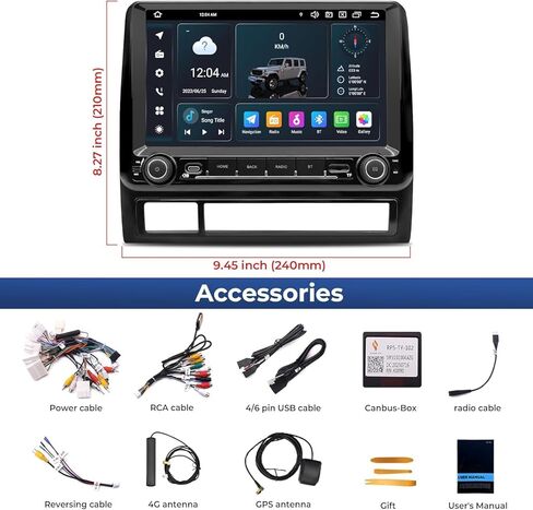 راديو ستيريو للسيارة 9 بوصات Android 14 لسيارة Toyota Tacoma 2005-2013 | شاشة 1280x720P IPS QLED، CarPlay وAndroid Auto، 4G LTE /5G WiFi، DSP/DST، وحدة رأس ثماني النواة 4+64 جيجابايت in Kuwait