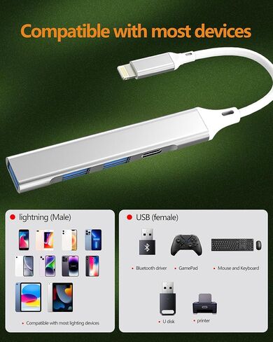 for Apple Lightning to USB 3 Camera Adapter for iPhone 14 13 Pro Max (4in1) Digital Card Reader Cable for Ipad Charger Multiport Female OTG Plug Charging Connector Mouse Connection Lighting Jack Hub in Saudi Arabia