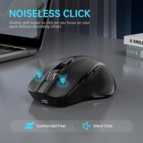 ماوس بلوتوث لاسلكي قابل لإعادة الشحن لأجهزة MacBook air/MacBook pro/Tablet/Mac/Laptop/Apple/PC، استخدام صامت نحيف بلوتوث 5.2/3.0 واستقبال USB من النوع C بتردد 2.4 جيجا هرتز in Kuwait