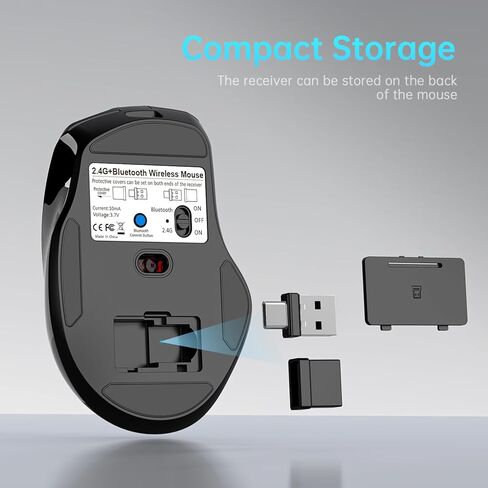 ماوس بلوتوث لاسلكي قابل لإعادة الشحن لأجهزة MacBook air/MacBook pro/Tablet/Mac/Laptop/Apple/PC، استخدام صامت نحيف بلوتوث 5.2/3.0 واستقبال USB من النوع C بتردد 2.4 جيجا هرتز in Kuwait