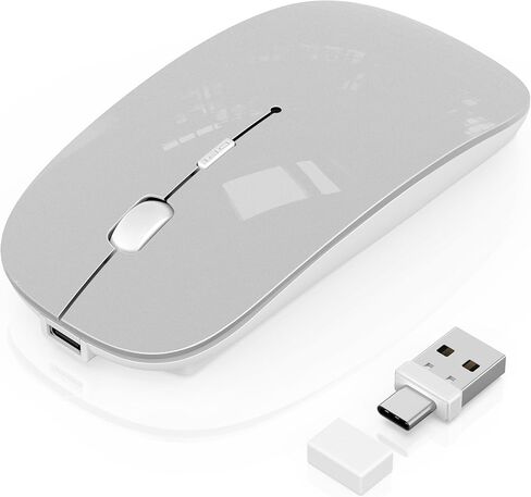 ماوس لاسلكي لجهاز MacBook Pro/Air، ماوس بلوتوث قابل لإعادة الشحن مع USB-C، ماوس نحيف Jiggler لأجهزة iPad/iMac/الكمبيوتر المحمول/الكمبيوتر الشخصي، وضع مزدوج 2.4G، نقرة صامتة، متوافق مع نظام التشغيل Mac OS/Windows، أسود in Saudi Arabia