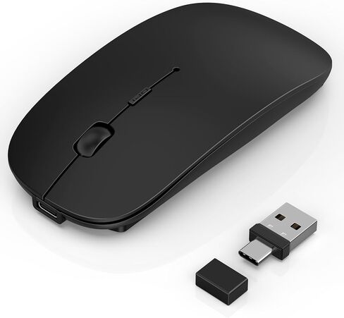 Wireless Mouse for MacBook Pro/Air, Bluetooth Rechargeable Mouse with USB-C, Slim Mouse Jiggler for iPad/iMac/Laptop/PC, 2.4G Dual Mode, Silent Click, Compatible Mac OS/Windows, Black in Saudi Arabia