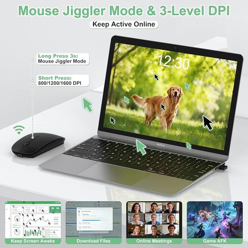 Wireless Mouse for MacBook Pro/Air, Bluetooth Rechargeable Mouse with USB-C, Slim Mouse Jiggler for iPad/iMac/Laptop/PC, 2.4G Dual Mode, Silent Click, Compatible Mac OS/Windows, Black in Saudi Arabia