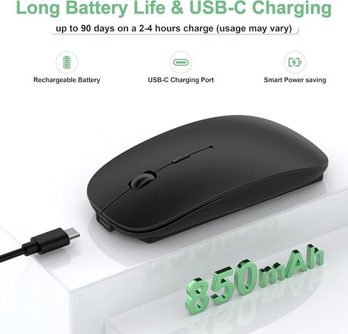 Wireless Mouse for MacBook Pro/Air, Bluetooth Rechargeable Mouse with USB-C, Slim Mouse Jiggler for iPad/iMac/Laptop/PC, 2.4G Dual Mode, Silent Click, Compatible Mac OS/Windows, Black in Saudi Arabia