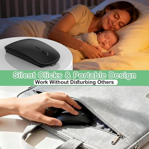 Wireless Mouse for MacBook Pro/Air, Bluetooth Rechargeable Mouse with USB-C, Slim Mouse Jiggler for iPad/iMac/Laptop/PC, 2.4G Dual Mode, Silent Click, Compatible Mac OS/Windows, Black in Saudi Arabia