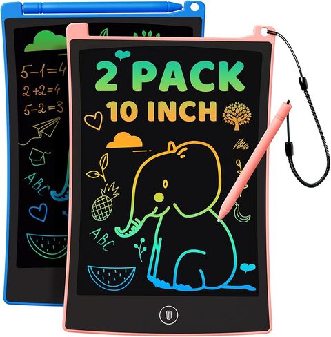 KOKODI 2 Pack 10 Inch LCD Writing Tablet for Kids, Colorful Doodle Board Erasable Drawing Pad, Educational Learning Toys Birthday Gifts for Boys Girls Ages 3 4 5 6 7 8 (Blue & Pink) in Saudi Arabia