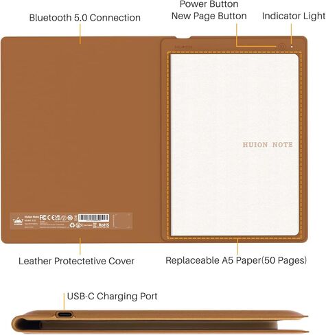 تابلت رسم رقمي 2 في 1 من HUION Note مع قلم خالي من البطارية، لوح كتابة إلكتروني لاسلكي يعمل بالبلوتوث لتدوين الملاحظات والفن الرقمي والاجتماعات، 4 قطع دفاتر ملاحظات مقاس A5 قابلة لإعادة الملء in Saudi Arabia