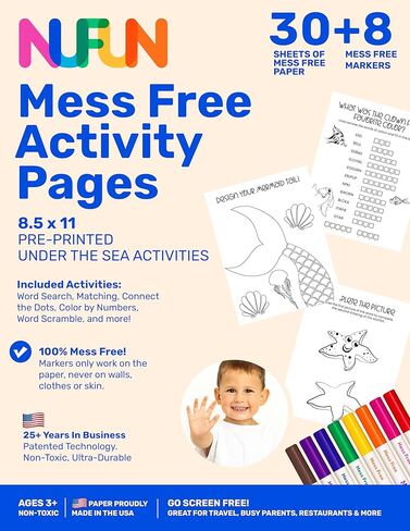 NuFun Activities Mess Free Coloring Set - Animals of The Alphabet, Kids Create No Mess Wonders with Special Coloring Paper, Gift for Toddlers and Kids, 26 Preprinted Pages and 8 Markers in Kuwait