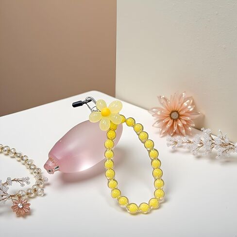 Yellow Mobile Phone Strap Beaded Flower Bracelet Creative Hanging Rope Keychain Mobile Lanyard Beaded Flower Anti-Lost Phone Case Lanyard Wrist Strap Cell Phone Charms Accessories in Saudi Arabia