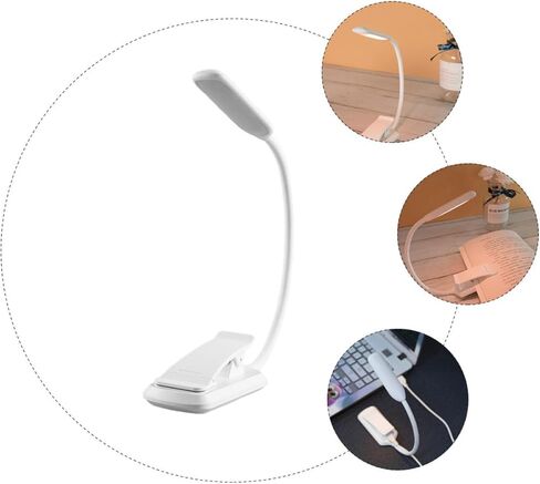مصباح قراءة LED قابل لإعادة الشحن عبر USB، مصباح مشبك بجانب السرير من البلاستيك الأبيض، مصباح دراسة ليلي للعناية بالعين للاستخدام في النوم والمكتب، ضوء كتاب صغير محمول مع مشبك قابل للتعديل in Saudi Arabia