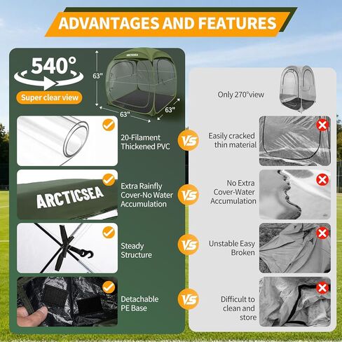 خيمة رياضية سميكة من مادة PVC من ARCTICSEA - حاوية مأوى مناسبة لجميع الأحوال الجوية تتسع لـ 3-4 أشخاص، مأوى منبثق، إعداد فوري، سطح قابل للإزالة وأرضية محكمة الغلق للمناسبات الخارجية، كرة القدم، الرجبي in Kuwait