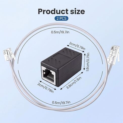 2 قطعة مقبس الهاتف إلى محول كابل إيثرنت، RJ45 أنثى إلى RJ11، RJ11 إلى RJ45 محول ذكر لخدمة الهاتف الثابت in Saudi Arabia