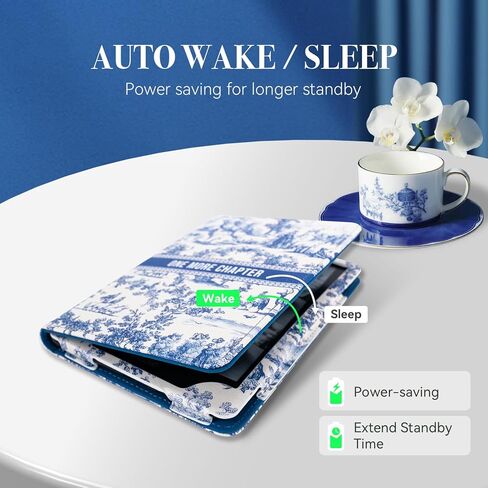 حافظة من البورسلين باللونين الأزرق والأبيض لجهاز Kindle Paperwhite الجيل الثاني عشر/الحادي عشر وColorsoft SE 2024 مقاس 7 بوصات/6.8 بوصات، غطاء زهور عتيق مع حزام يد، حامل وإيقاظ/نوم تلقائي، كتاب إلكتروني للقارئ الإلكتروني 2026 هدايا للنساء والرجال in Kuwait