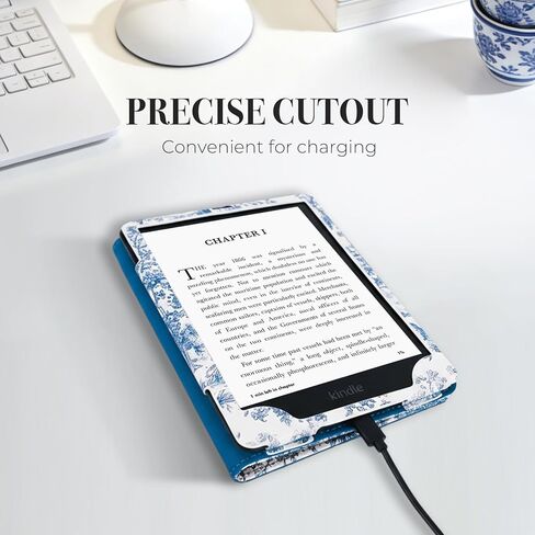 حافظة من البورسلين باللونين الأزرق والأبيض لجهاز Kindle Paperwhite الجيل الثاني عشر/الحادي عشر وColorsoft SE 2024 مقاس 7 بوصات/6.8 بوصات، غطاء زهور عتيق مع حزام يد، حامل وإيقاظ/نوم تلقائي، كتاب إلكتروني للقارئ الإلكتروني 2026 هدايا للنساء والرجال in Kuwait