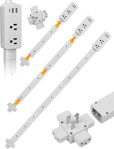 Eletrical Outlet Extender Stick 22"-34" Vertical Power Socket Expander with 2 AC Outlets, USB-A,USB-C Ports,180° Rotating Wall Outlet Extender for Hard-to-Reach Extension Cord Extender Behind Sofa in Saudi Arabia