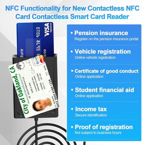 Smart Card Reader with NFC, CAC Reader for DOD Military Common Access, 2-in-1 Contact & Contactless ID and Bank Chip Card Reader, Built-in USB-C with USB-A Adapter for Windows, MacOS, Linux in Saudi Arabia