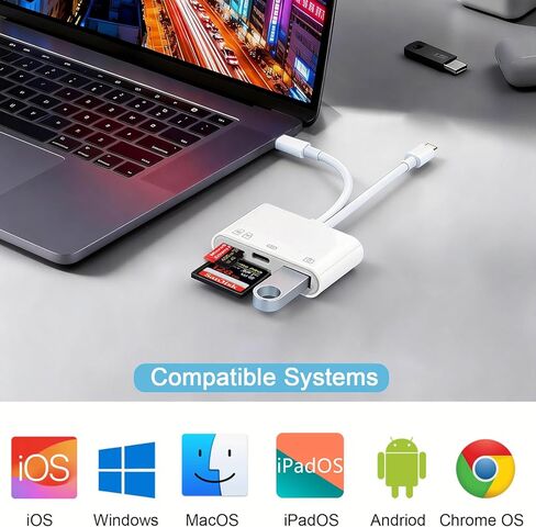 قارئ بطاقات الذاكرة 4 في 1، قارئ بطاقات SD لأجهزة iPhone وiPad وقارئ بطاقات SD وقارئ بطاقات USB C&Lightning ثنائي المنافذ وقارئ بطاقات Micro SD، وقارئ بطاقات الذاكرة لمحول الكاميرا، ودعم SD وMicro SD والتوصيل والتشغيل in Saudi Arabia