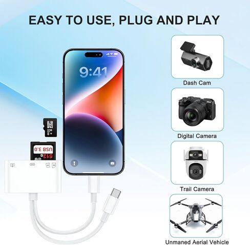قارئ بطاقات الذاكرة 4 في 1، قارئ بطاقات SD لأجهزة iPhone وiPad وقارئ بطاقات SD وقارئ بطاقات USB C&Lightning ثنائي المنافذ وقارئ بطاقات Micro SD، وقارئ بطاقات الذاكرة لمحول الكاميرا، ودعم SD وMicro SD والتوصيل والتشغيل in Saudi Arabia
